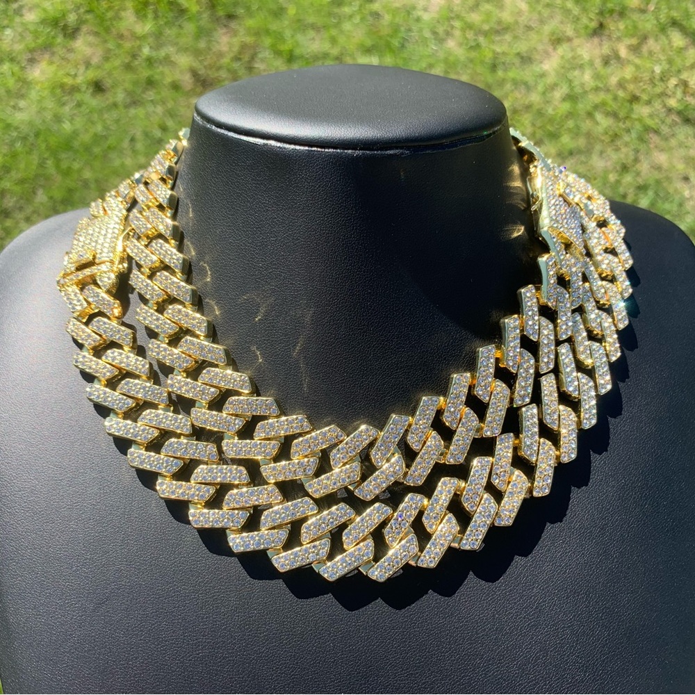 14k Gold Plated Cuban Prong Link Chain 20mm 18” 20” Premium Choker Necklace